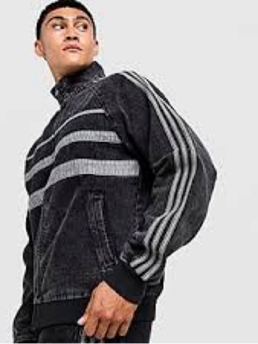 Stud-Trim Black Bomber Jacket with Contrast Seam